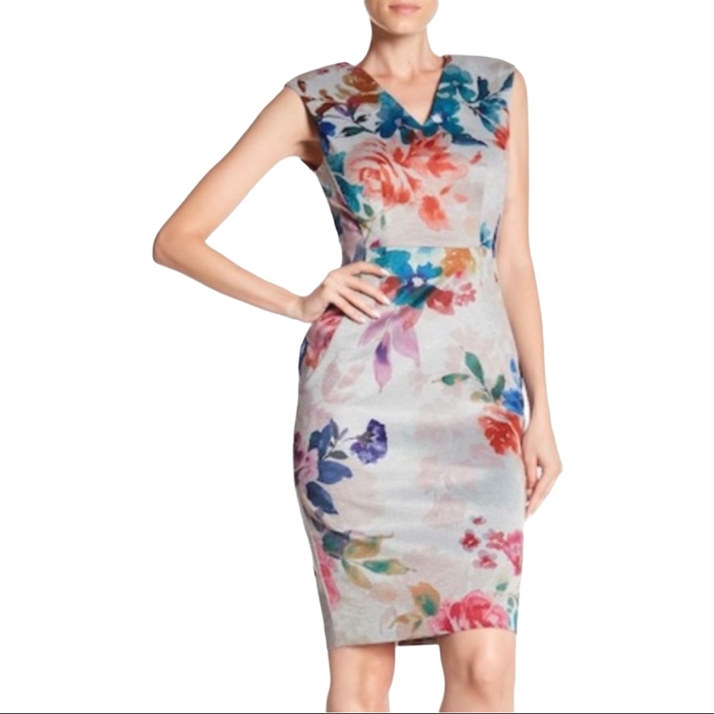 Calvin Klein Floral Print V-Neck Scuba Dress 4